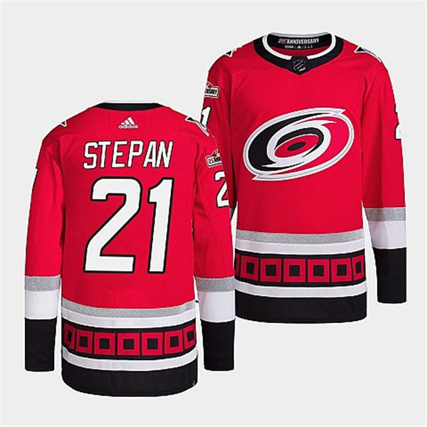  Men's Carolina Hurricanes #21 Derek Stepan Adidas Home Red Primegreen Player Jersey 