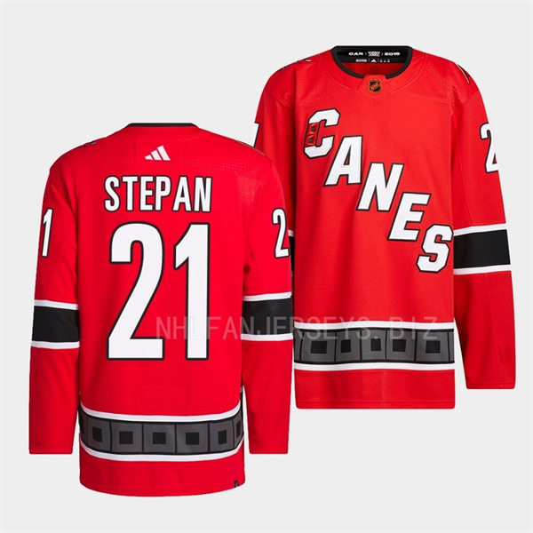  Men's Carolina Hurricanes #21 Derek Stepan Red 2022 Reverse Retro Primegreen Jersey 
