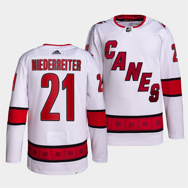  Men's Carolina Hurricanes #21 Nino Niederreiter Adidas White Away Premier Player Jersey 