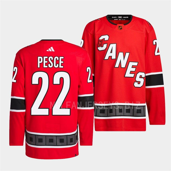  Men's Carolina Hurricanes #22 Brett Pesce Red 2022 Reverse Retro Primegreen Jersey 