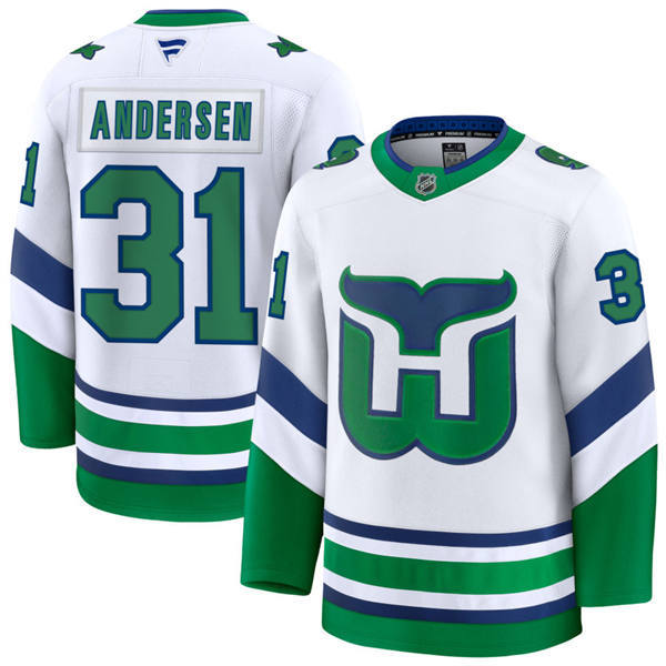  Men's Carolina Hurricanes #31 Frederik Andersen White Fanatics Throwback Premium Jersey 