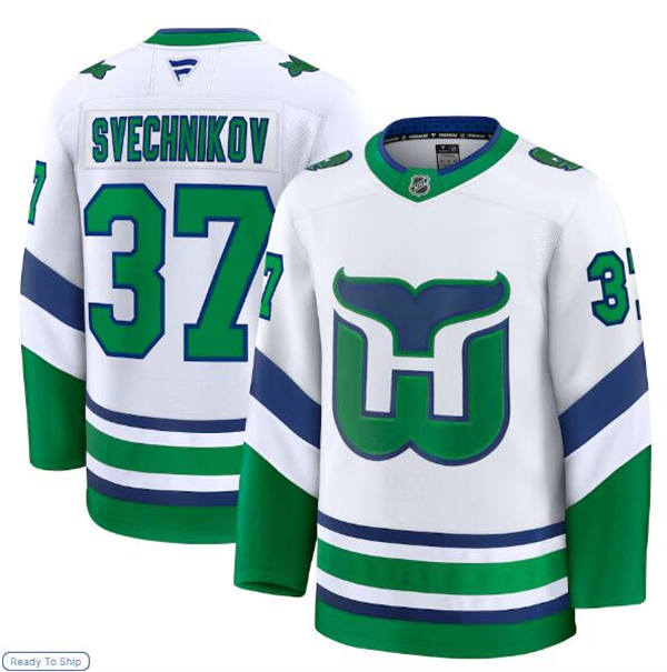  Men's Carolina Hurricanes #37 Andrei Svechnikov White Fanatics Throwback Jersey 