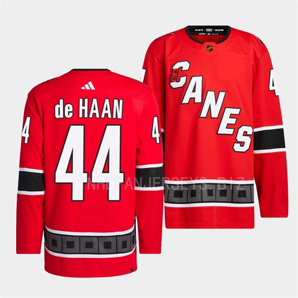  Men's Carolina Hurricanes #44 Calvin de Haan Red 2022 Reverse Retro Primegreen Jersey 