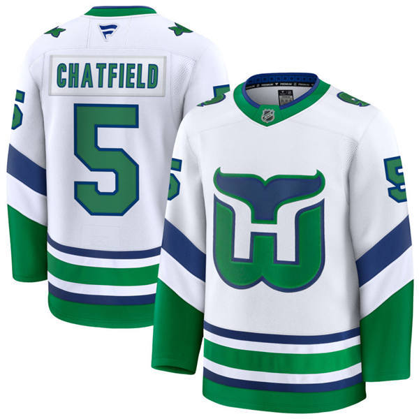  Men's Carolina Hurricanes #5 Jalen Chatfield White Fanatics Throwback Premium Jersey 