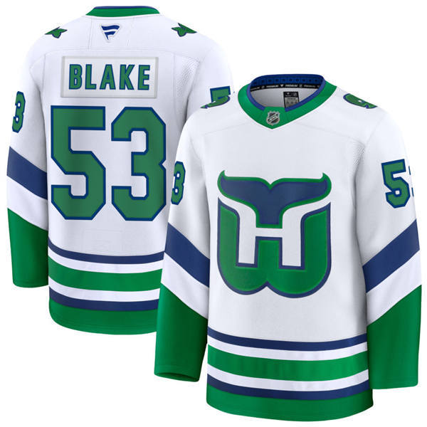  Men's Carolina Hurricanes #53 Jackson Blake White Fanatics Throwback Premium Jersey 