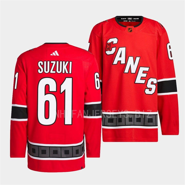  Men's Carolina Hurricanes #61 Ryan Suzuki Red 2022 Reverse Retro Primegreen Jersey 