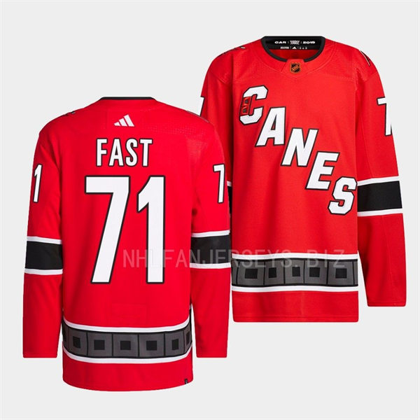  Men's Carolina Hurricanes #71 Jesper Fast Red 2022 Reverse Retro Primegreen Jersey 