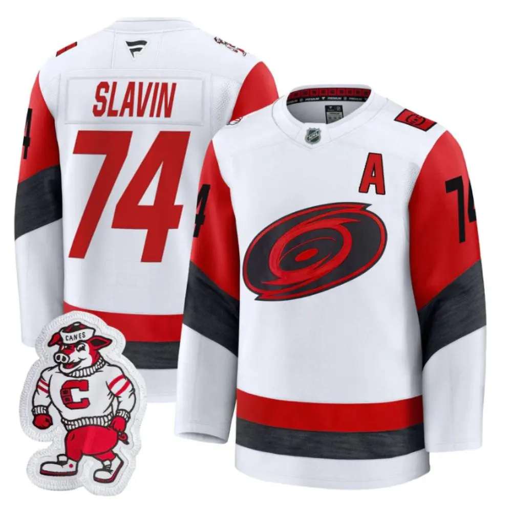  Men's Carolina Hurricanes #74 Jaccob Slavin Fanatics 2025 White Away Premium Player Jersey 