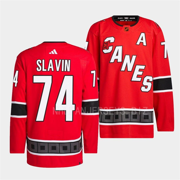  Men's Carolina Hurricanes #74 Jaccob Slavin Red 2022 Reverse Retro Primegreen Jersey 