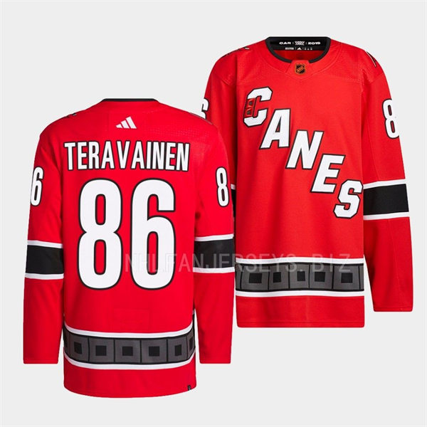  Men's Carolina Hurricanes #86 Teuvo Teravainen Red 2022 Reverse Retro Primegreen Jersey 