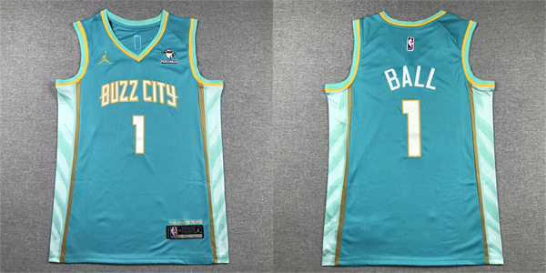  Men's Charlotte Hornets #1 LaMelo Ball 2023-24 BUZZ City Edition Swingman Jersey Teal 