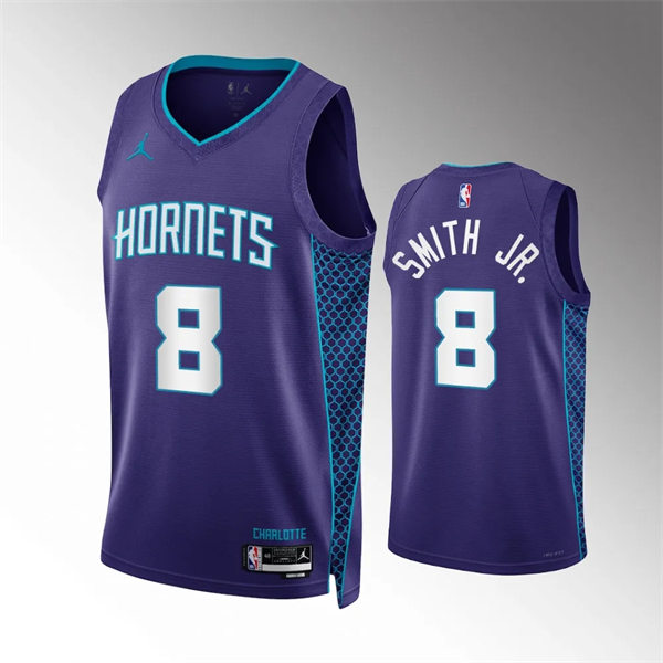  Men's Charlotte Hornets #8 Nick Smith Jr. 2023-24 Purple Statement Edition Jersey 