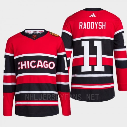  Men's Chicago Blackhawks #11 Taylor Raddysh Red Black 2022 Reverse Retro Primegreen Jersey 