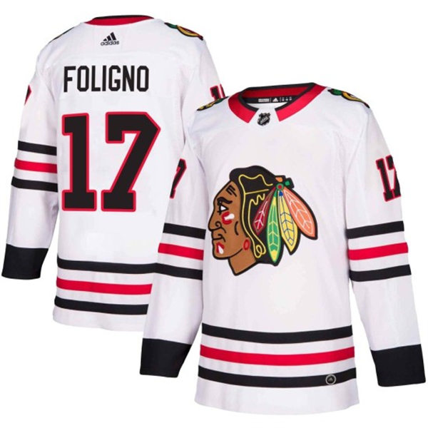  Men's Chicago Blackhawks #17 Nick Foligno Adidas Away White Jersey 