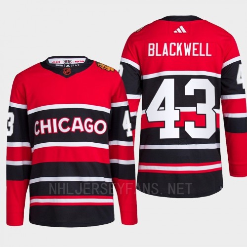  Men's Chicago Blackhawks #43 Colin Blackwell Red Black 2022 Reverse Retro Primegreen Jersey 