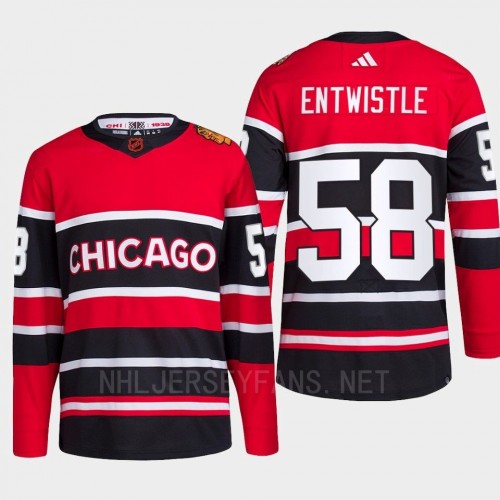  Men's Chicago Blackhawks #58 MacKenzie Entwistle Red Black 2022 Reverse Retro Primegreen Jersey 