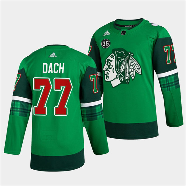  Men's Chicago Blackhawks #77 Kirby Dach Green 2020 St. Patrick's Day Player Jersey 