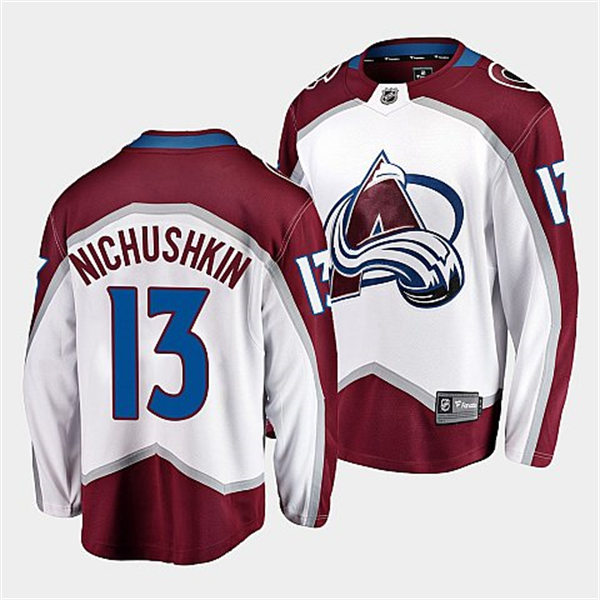 Men's Colorado Avalanche #13 Valeri Nichushkin 2022 White Away Blue Number Premier Player Jersey 