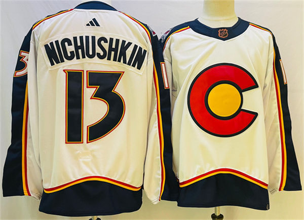  Men's Colorado Avalanche #13 Valeri Nichushkin White 2022 Reverse Retro Primegreen Jersey 