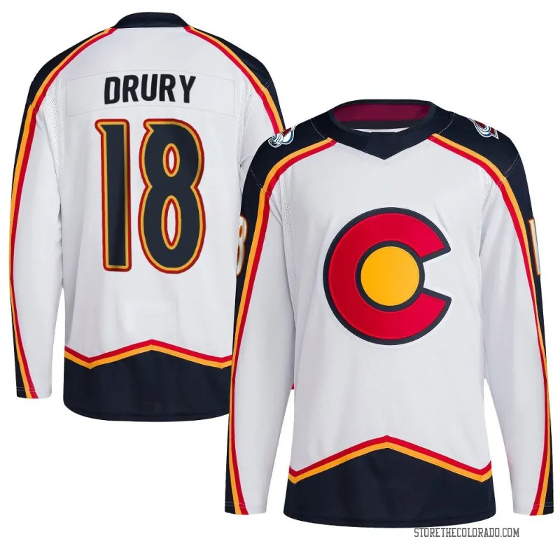  Men's Colorado Avalanche #18 Chris Drury Fanatics White 2022 Reverse Retro Jersey 