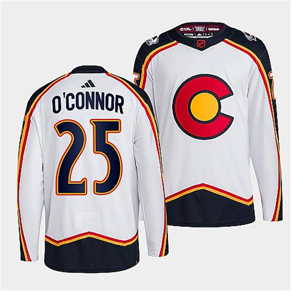  Men's Colorado Avalanche #25 Logan O'Connor White 2022 Reverse Retro Primegreen Jersey 