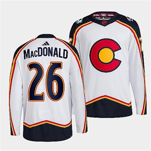  Men's Colorado Avalanche #26 Jacob MacDonald White 2022 Reverse Retro Primegreen Jersey 