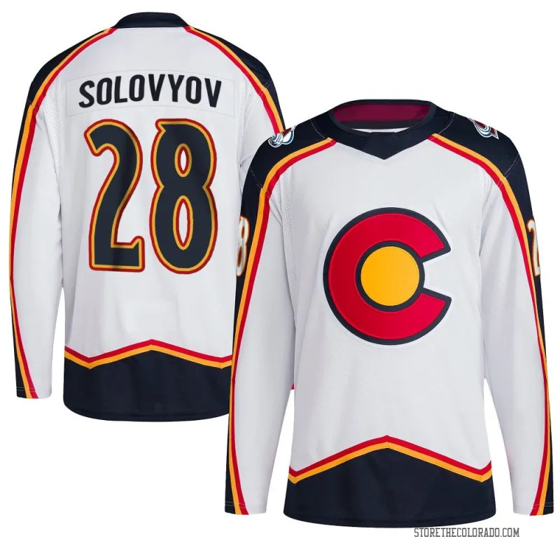  Men's Colorado Avalanche #28 Ilya Solovyov Fanatics White 2022 Reverse Retro Jersey 