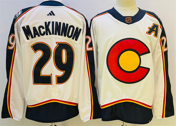  Men's Colorado Avalanche #29 Nathan MacKinnon White 2022 Reverse Retro Primegreen Jersey 