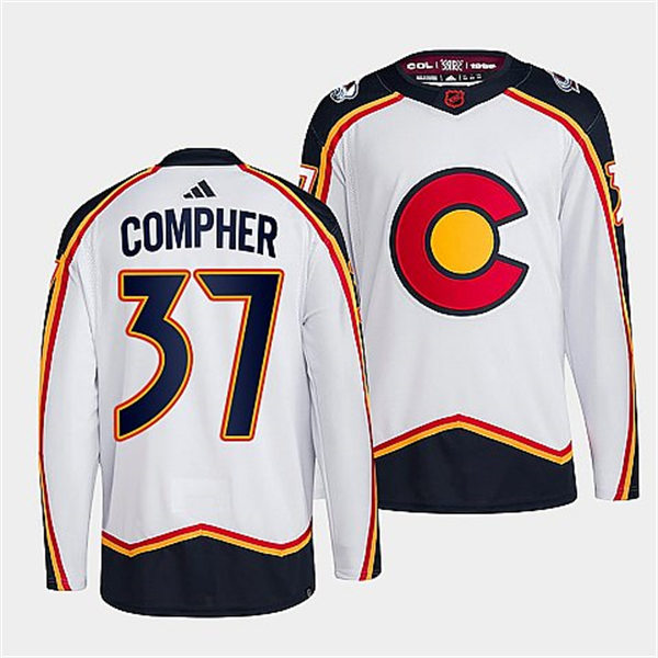  Men's Colorado Avalanche #37 J. T. Compher White 2022 Reverse Retro Primegreen Jersey 