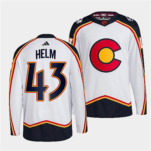  Men's Colorado Avalanche #43 Darren Helm  White 2022 Reverse Retro Primegreen Jersey 