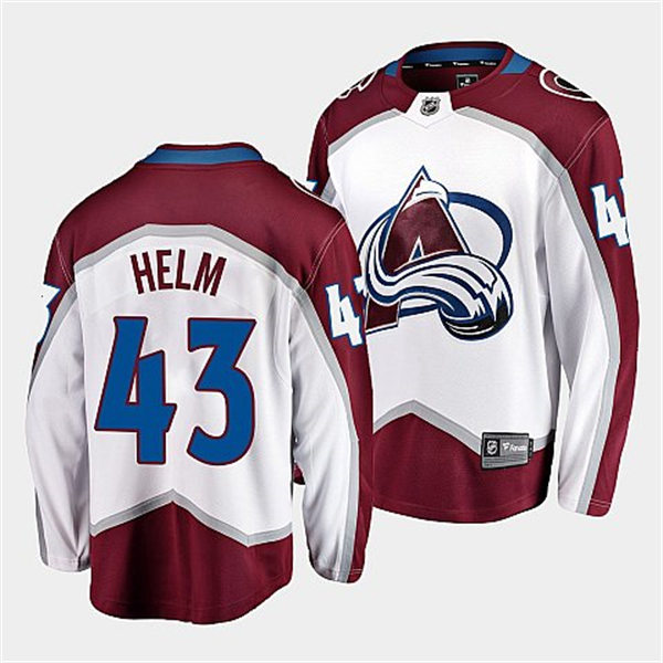  Men's Colorado Avalanche #43 Darren Helm 2022 White Away Blue Number Premier Player Jersey 
