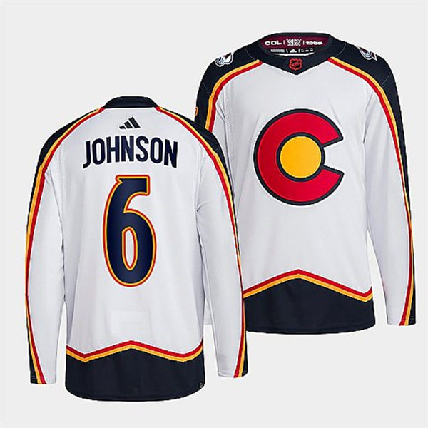  Men's Colorado Avalanche #6 Erik Johnson White 2022 Reverse Retro Primegreen Jersey 