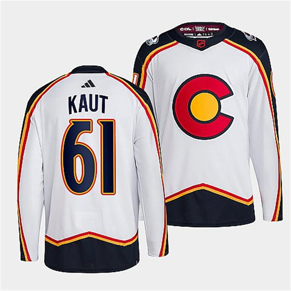  Men's Colorado Avalanche #61 Martin Kaut White 2022 Reverse Retro Primegreen Jersey 