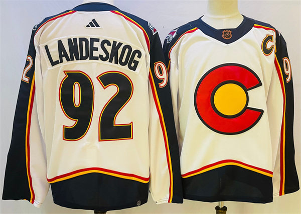  Men's Colorado Avalanche #92 Gabriel Landeskog White 2022 Reverse Retro Primegreen Jersey 