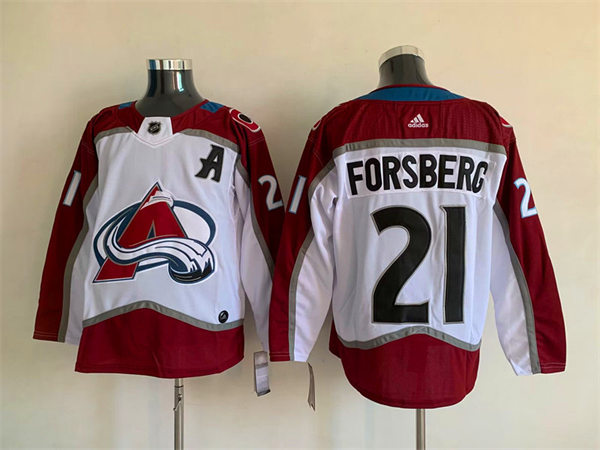  Men's Colorado Avalanche Retired Player #21 Peter Forsberg Adidas White Navy Number previous Jersey 