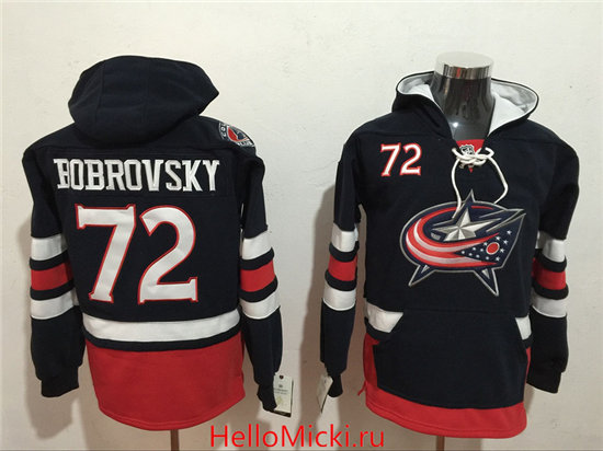  Men's Columbus Blue Jackets #72 Sergei Bobrovsky NEW Navy Blue Home Stitched NHL Old Tim Hockey Hoodie 