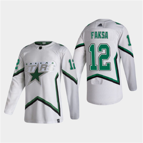  Men's Dallas Stars #12 Radek Faksa adidas White 2021 Reverse Retro Jersey 