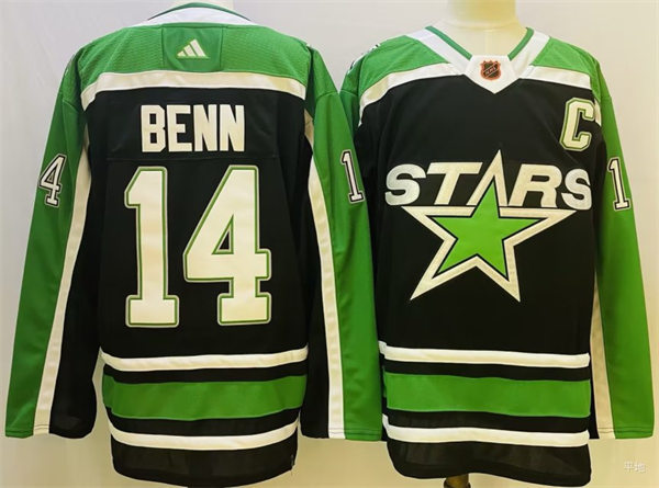  Men's Dallas Stars #14 Jamie Benn Black 2022 Reverse Retro Primegreen Jersey 