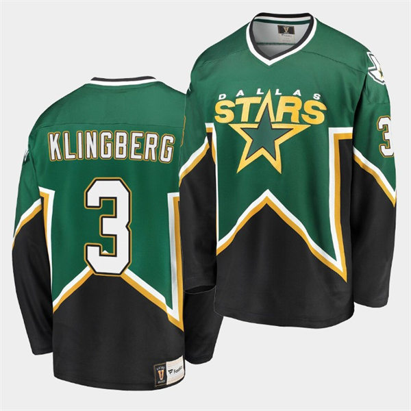  Men's Dallas Stars #3 John Klingberg Green Black Heritage Vintage Premier Jersey 