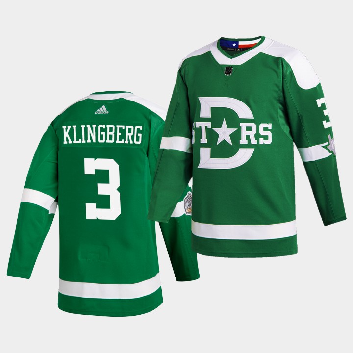  Men's Dallas Stars #3 John Klingberg adidas Green 2020 Winter Classic Jersey 