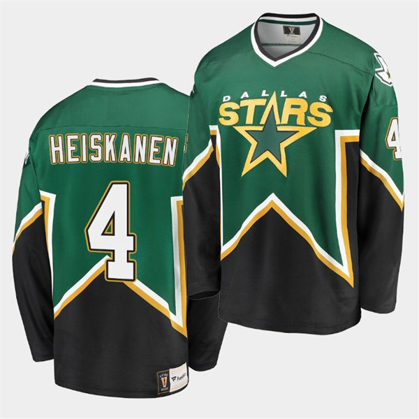  Men's Dallas Stars #4 Miro Heiskanen Green Black Heritage Vintage Premier Jersey  