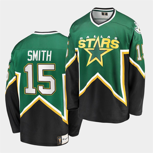  Men's Dallas Stars Retired Player #15 Bobby Smith Green Black Heritage Vintage Premier Jersey 