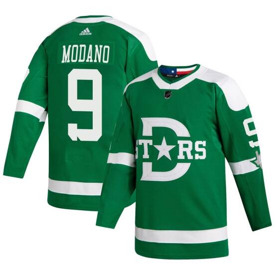  Men's Dallas Stars Retired Player #9 Mike Modano adidas Green 2020 Winter Classic Jersey 
