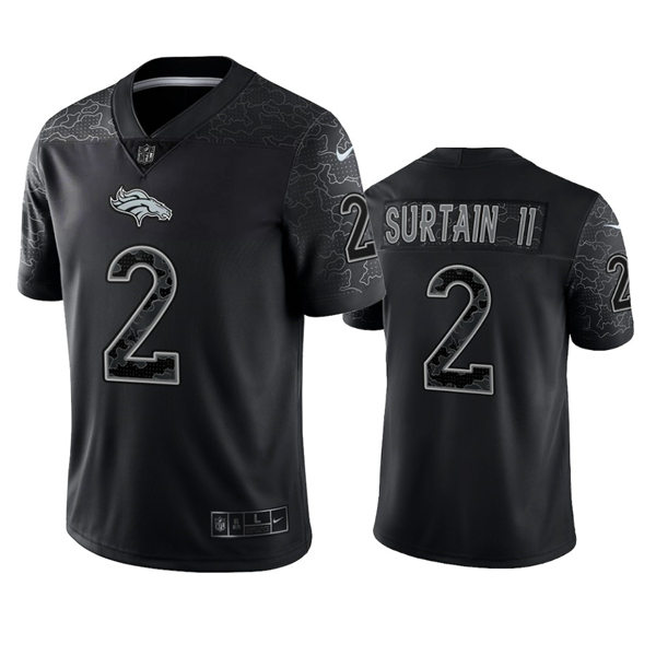  Men's Denver Broncos #2 Patrick Surtain II Black Reflective Limited Jersey 