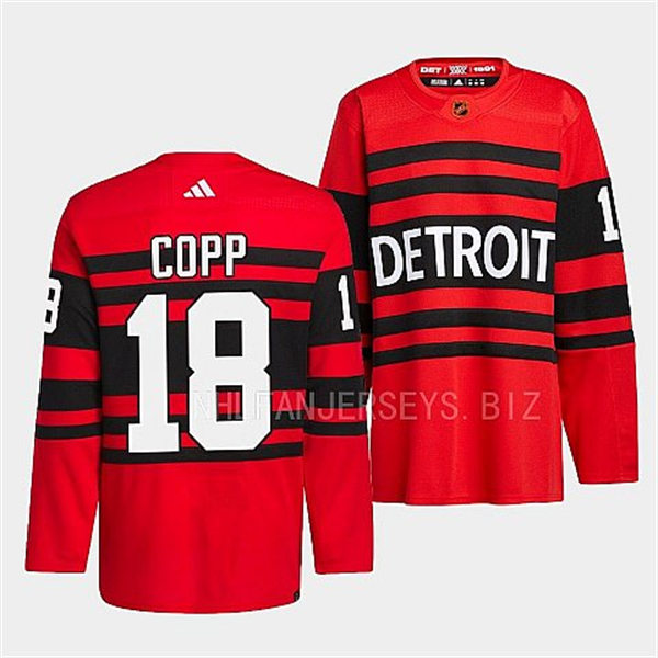  Men's Detroit Red Wings #18 Andrew Copp Red 2022 Reverse Retro Primegreen Jersey 