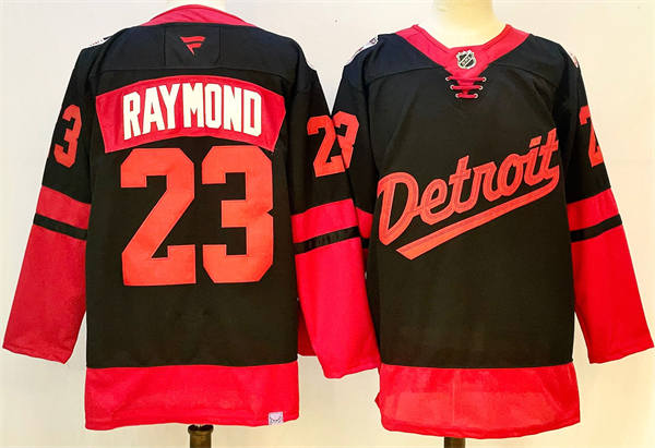 Men's Detroit Red Wings #23 Lucas Raymond Fanatics Black 2025 NHL Stadium Series Premium Player Jersey  