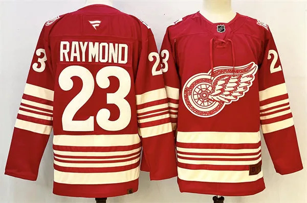  Men's Detroit Red Wings #23 Lucas Raymond Red Heritage-Rich Centennial Premium Jersey 