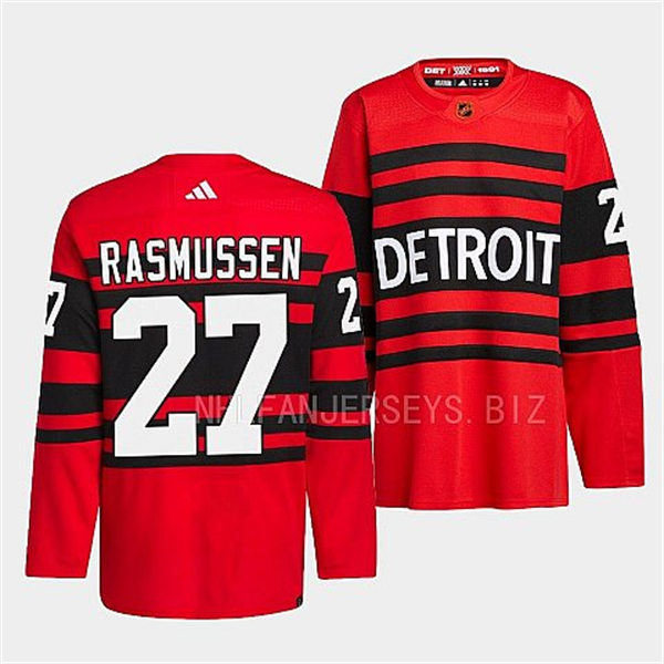  Men's Detroit Red Wings #27 Michael Rasmussen Red 2022 Reverse Retro Primegreen Jersey 