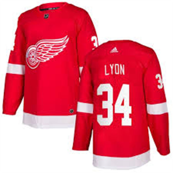  Men's Detroit Red Wings #34 Alex Lyon Adidas Home Red Player Jersey 