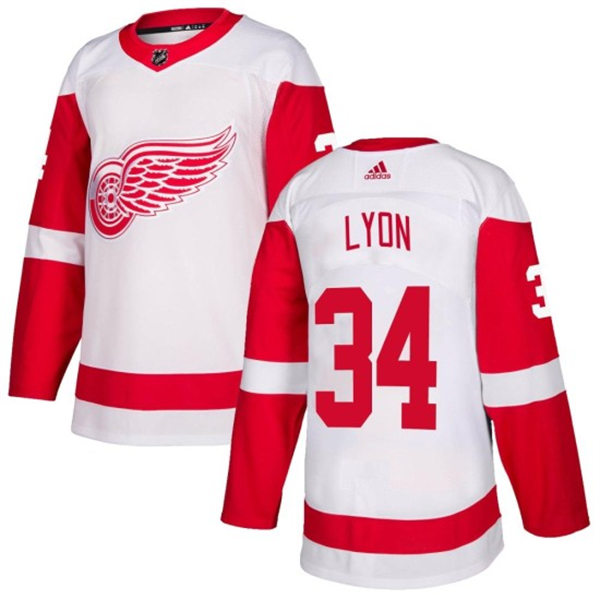  Men's Detroit Red Wings #34 Alex Lyon Adidas White Away Player Jersey 